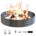 PROWORX 60 Inch Outdoor Fire Pit Ring, Round Galvanized Portable Fire Pit for Camping, Metal Steel Bonfire Fire Ring for Outside, Backyard