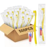 Hotel Toothbrush Set,500Pack Yellow Hollow Travel Toothbrush Set Individually Wrapped Disposable Toothbrushes with Toothpaste for Hotel,Homeless,Nursing Home,Charity