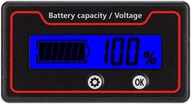 LCD Battery Meter, 12-84 V Battery Capacity Voltage Tester with Alarm, Battery Capacity Voltage Meter with Connection Cable for 12-84 V Battery Capacity Monitor (Blue