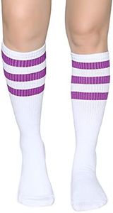 Henwarry Classic Triple Stripes Over the Calf Cotton Retro Tube Socks for Men and Women (A09-Purple/White)