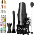 Black Boston Shaker Cocktail Shaker Set | Professional Bartender Kit with Weighted Martini Mixer, Hawthorne Strainer, Jigger, Mojito Muddler, Mixing Spoon & 2 Liquor Pourers……