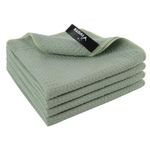 VIVOTE 4Pcs Microfibre Dish Cloth High Absorbent Tea Towel Lint Free Quick Dry Cleaning Cloth, Machine Washable Rags, Super Soft Microfibre Small T Towels For Kitchen Green 33x33cm 280gsm