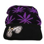 IZUS Marijuana Weed Cuff Beanie-Hat - Knit Winter Hat for Women Men, Purple, One Size