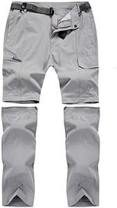 MANSDOUR Men's Hiking Pants Convertible Quick Dry Lightweight Zip-Off Outdoor Travel Camping Fishing Pants, Light Grey, 34