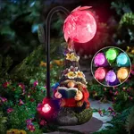 Sinhra Garden Gnomes Statue Decor, with Colorful Gradient Solar LED Lights Decoration for Outdoor Patio Balcony Yard Lawn Ornament Gift(Red)