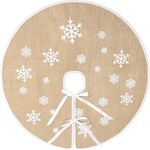 N&T NEITING Christmas Tree Skirt, White Snowflake Printed Round Burlap Tree Skirt, Suitable for Xmas Tree Santa Claus Holiday Decorations (30 Inch, Khaki)