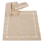 Grelucgo Handmade Hemstitch Beige Cocktail Napkins (4 Pieces 12 x 12 Napkins)