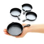 Mini Cast Iron Skillets 4” - 4-Pack of Pre-Seasoned Miniature Skillets - with 4 Small Silicone Trivets and Cast Iron Scraper - by KUHA