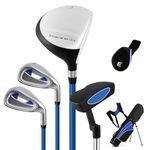 COSTWAY Junior Golf Clubs Package Set with 3# Fairway Wood, 7# & 9# Irons, Putter, Head Cover and Stand Bag, Right Hand (Age 8-10, Blue)