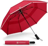 Weatherman Umbrella - Premium Collapsible Small Travel Umbrella Compact - Windproof Umbrella Resists Up to 55 MPH Winds - Travel Umbrellas for Rain, Wind, Backpack, Car Umbrella - Portable Compact Umbrella Easy Auto Open w/ Strong Fiberglass Frame - Folding, Foldable Umbrella (Red)