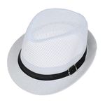 JK Home Mesh Fedora Straw Hat Roll Up Short Brim Trilby Panama Beach Cap UPF 50+ Men/Women Summer Classic Holiday Traveling Hat