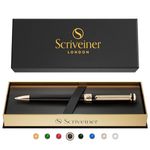 Scriveiner Ballpoint Pen London - Stunning Ballpoint Pen with 24K Gold Finish, Schmidt Black Refill, Best Ball Pen Gift Set for Men & Women (-, Black with Gold)