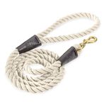 Embark Pets Country Dog Rope Lead – Braided Cotton Leads w/Strong Leather Finish for Small Medium and Large Breed Dogs – Heavy duty for Training, Walking, Hiking (4.5 FT, Creme)