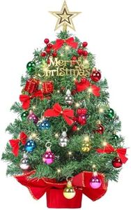HMASYO Small Christmas Tree with Lights and Ornaments, 22 Inch Green Tabletop Mini Christmas Tree with Light, Star Topper, DIY Artificial Table Top Xmas Tree for Holiday Indoor Home Decoration