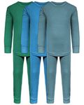 ANDREW SCOTT Boys Long John Ultra-Soft Cotton Stretch Base Layer Underwear Sets / 3 Long Sleeve Tops + 3 Long Pants - 6 Piece Mix & Match (3 Sets / 6 Pc - Evergreen/Blue/Arctic, 7)