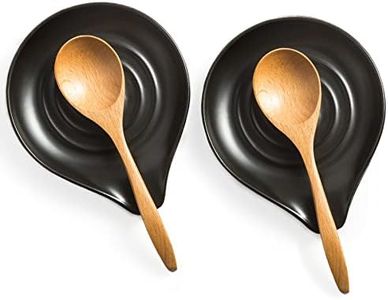 LAUCHUH Spoon Rest, Cooking Spoon Holder for Stove Top Large Kitchen Spatula Holder for Spoons, Ladles, Tongs, Christmas, Set of 2, Black