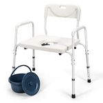 Giantex 3-in-1 Bedside Commode Chair, Height Adjustable Toilet Seat w/Safety Iron Frame&Anti-Slip Foot Pads, Portable Toilet, Home Care Raised Toilet Bath Shower Chair for Elders, Disabled People