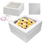 OYEL 10x10x5 Inches Cake Box Set (24pcs,12 Cake Boxes & 12 Cake Boards,Ribbon),White Bakery Box Baking Boxes Disposable Cake Containers for Cake,Pastries,Pie,Birthday Party,Wedding