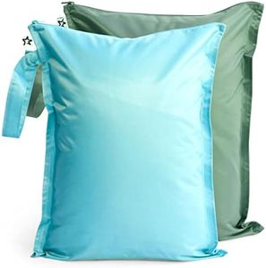 Tiny Twinkle Mess-proof Wet Bags 2 Pack Waterproof and Washable Bag for Travel storage, Stroller, Daycare, Baby Diapers, Yoga, Beach, Pool, Wet Toddler Swimsuits (Slate, Olive)