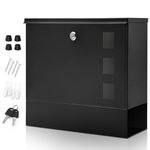 Mailbox Wall Mounted, Locked Mail Boxes, 36.3 x 10.5 x 30 CM, Large Capacity Mailbox for Newspapers, Weatherproof Secure Mail Box, Key Lock Mail Boxes Outdoor (Black Rectangular Shape)