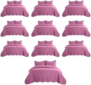 MOONLIGHT20015 Queen Quilt Bedding Set (90" x 96") - Bulk Pack of 10 Wholesale for Hotels, Guest Bedroom & Airbnbs - Lightweight Microfiber Reversible Embossed Quilts Bedspreads (Lilac/Purple)