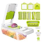 Vegetable Chopper Cutter Slicer Multifunctional 13-in-1 Food Veggie Onion Potato Fruit Chopper Cutter Dicer with Container, 8 Interchangable Blades, Hand Protector, Drain Strainer, Cleaning Brush