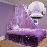 Bed Canopy with Glow in The Dark Stars for Girls, Kids and Babies, Net Use to Cover The Baby Crib, Kid Bed, Girls Bed Or Full Size Bed, Fire Retardant Fabric (Purple)