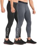 BROKIG Men's Gym Compression Tights, 2 Pack Workout Leggings Performance Cool Mesh Tights Yoga Pants(Black/Dark Grey,Large)