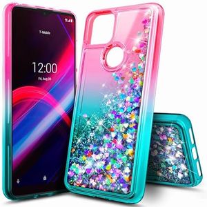 NZND Case for T-Mobile REVVL 5G, Sparkle Glitter Flowing Liquid Women Girls Kids Cute Phone Case (Pink/Aqua)