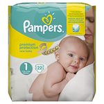 Premium Protection Pampers Size 1 Newborn (2-5 kg/4-11 lb Carrying Pack, 4 Pack (4 Packs of 22)