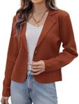 GRACE KARIN Womens Casual Knit Blazer Jacket Long Sleeve Open Front Work Office Sweater Blazer Lapel Button Jacket XXL Rust Brown