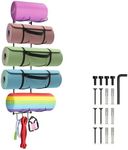 Yes4All 3-Tier and 5-Tier Steel Wall Mount Rack, Foam Roller Storage with 3-Hooks for Hanging Stretching Strap & Resistance Bands at Yoga Room Or Home Gym Decor