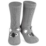 CityComfort Fluffy Socks for Women Teenagers Sherpa Lined Animal Slipper Socks with Non Slip Grip Pads One Size - Gifts for Women (Grey Koala)