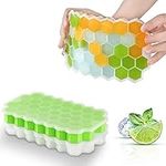 Ice Cube Trays with Lids,2-Pack 74 Ice Cubes Food Grade Silica Gel Flexible and BPA Free with Spill-Resistant Removable Lid Ice Cube Molds for Chilled Drinks, Whiskey & Cocktails(Green&White