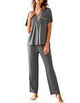 Avidlove Women Pajamas Set Notch Collar Soft Sleepwear Pjs Short Sleeve Button Down Nightwear with Long Pants Gray