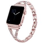 BestMin Bling Bands Compatible with Apple Watch Band 38mm 40mm 42mm 44mm,Women Stainless Steel Metal Band Replacement Dressy Wristbands Bling Strap for iWatch Series 6, Series 5, Series 4, Series 3,Series 2, Series 1, Apple Watch SE,Rose pink