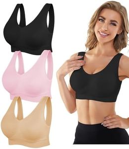 YADIFEN 3 Pack Womens Sports Bras,Wireless Comfortable Seamless Sleep Yoga Sports Bras for Women with Removable Pads