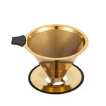 Pour Over Coffee Dripper INSINTAR Reusable Stainless Steel Pour Over Coffee Filter Paperless Metal Coffee Strainer Single Cup Pour Over Coffee Maker 1-4 Cup(Titanium Gold)