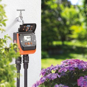 Claber Aquadue Duplo Evolution Water Timer – Black/Orange, Dual Outlet