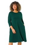 Roman Originals Tunic Dress with Pockets for Women UK Ladies Swing Fit & Flare Skater Slouch Stretchy Casual Smart Winter Jersey Pull On Relaxed Work Office 3/4 Long Sleeves - Forest Plus - Size 22