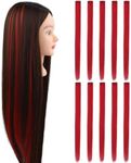 10 Pcs Colored Hair Extensions 22 Inch Colored Clip in Hair Extensions Multi-colors Party Highlights Synthetic Hairpieces for Women Girls (Straight-Red)