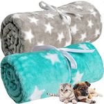 LeerKing 2 Packs Dog Blankets Soft Warm Pet Cat Bed Blanket Fleece Flannel Mattress Couch Sofa Crate for small medium large Puppy，30"x 40" Grey&Green