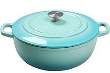 Enameled Cast Iron Dutch Oven, EDGING CASTING 3.5 Quart Enameled Cookware Pot, Suitable For Bread Baking, Peacock Blue