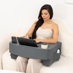 TabCouchCaddy Reading Pillow - Ergonomic Lap Desk & Armrest with Cup Holder, Phone Holder, Wrist & Laptop Support, Adjustable Heights, Large Pockets - Ultimate Comfort for Work & Gaming (Grey)