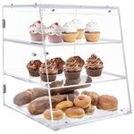 MyGift 3 Tier Premium Clear Acrylic Bread Box, Professional-Grade Retail Bakery Pastry Display Case with Removable Trays and Magnetic Rear Doors for Home or Commercial Use