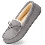 HomeTop Women's Moccasins House Slippers Memory Foam Microsuede Faux Fur Indoor Outdoor Loafer Shoes Gray,8 US