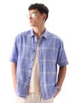 The Souled Store Plaid: Purple and White Men and Boys Short Sleeve Button Down Oversized Fit Shirts