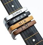 Personalized Guitar Capo, Custom Metal Guitar Capo with Wood Grain, Engerved Birthday Gift, Fathers days Gift for Guitarists (Dark Wood)