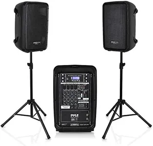 Pyle PA Speaker DJ Mixer Bundle - 300 W Portable Wireless Bluetooth Sound System w/ USB SD XLR 1/4" RCA Inputs - Dual Speaker, Mixer, Microphone, Stand, Cable - Home/Outdoor Party - PPHP28AMX,Black