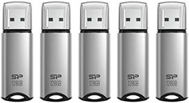 Silicon Power 128GB USB 3.0 Flash Drive, Aluminum Casing Built-in Strap Hole, USB 3.2 Gen 1 Pen Drive Memory Stick, Silver, Marvel M02 Series (5-Pack)